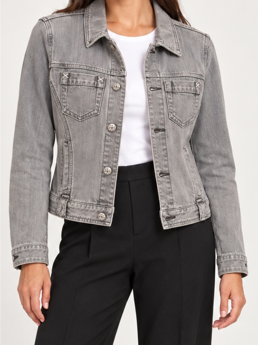 CAbi Grey Denim Trucker Jacket